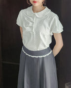 dot puff sleeve collar T
