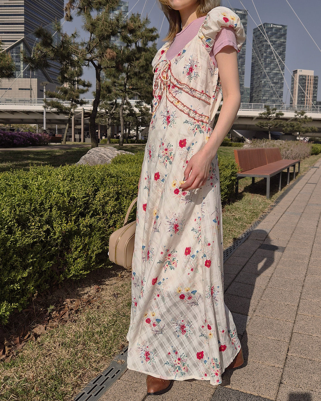 flower frill long dress