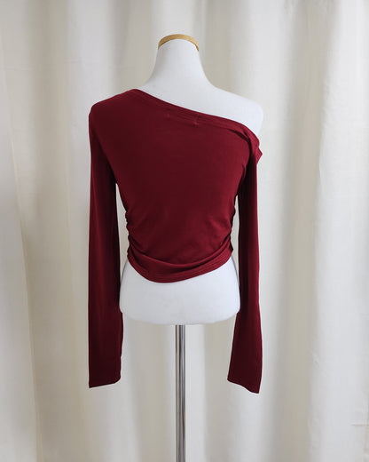 one shoulder pocket snap button top