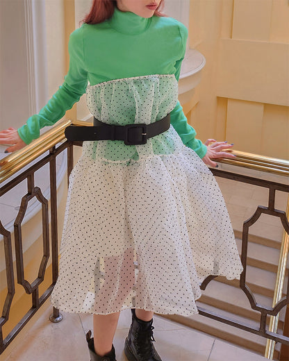 dot sheer volume layered skirt dress