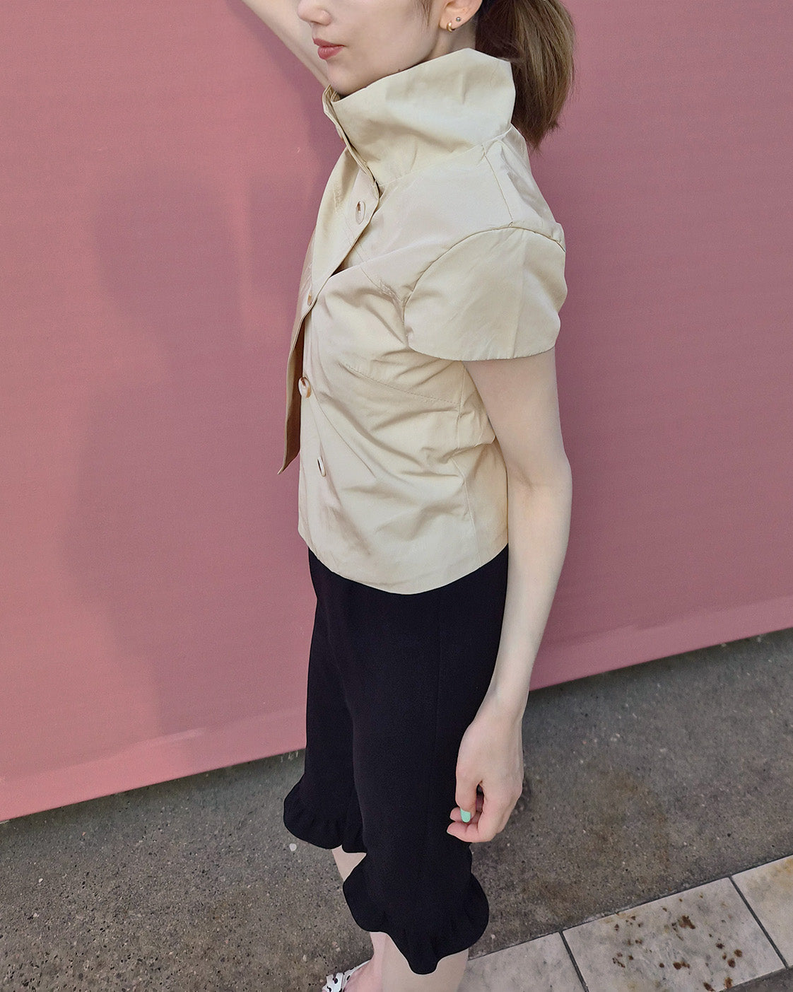 stand collar button point shirt