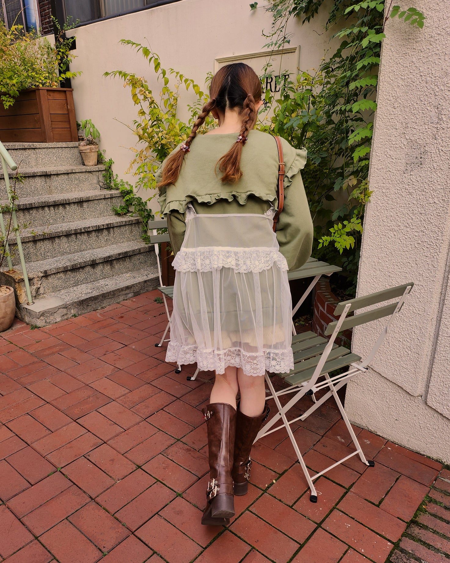 sheer lace frill mini dress
