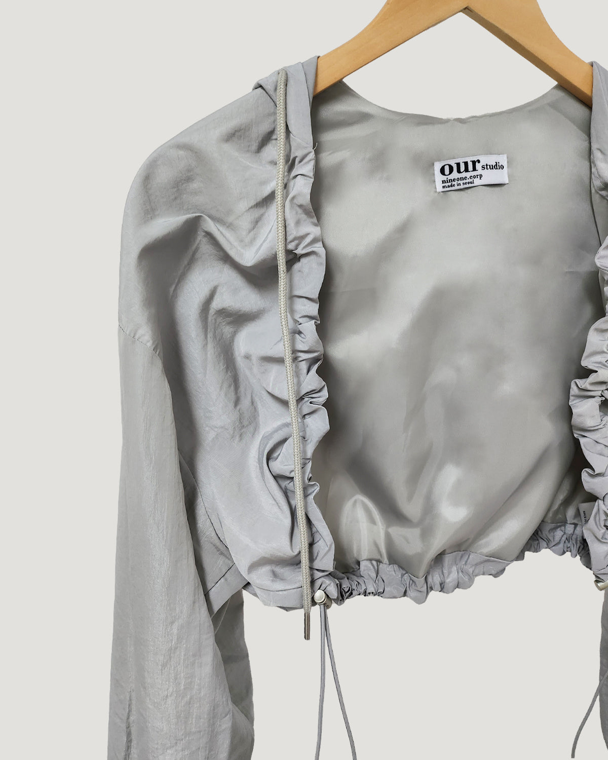 shirring bolero hood nylon blouson