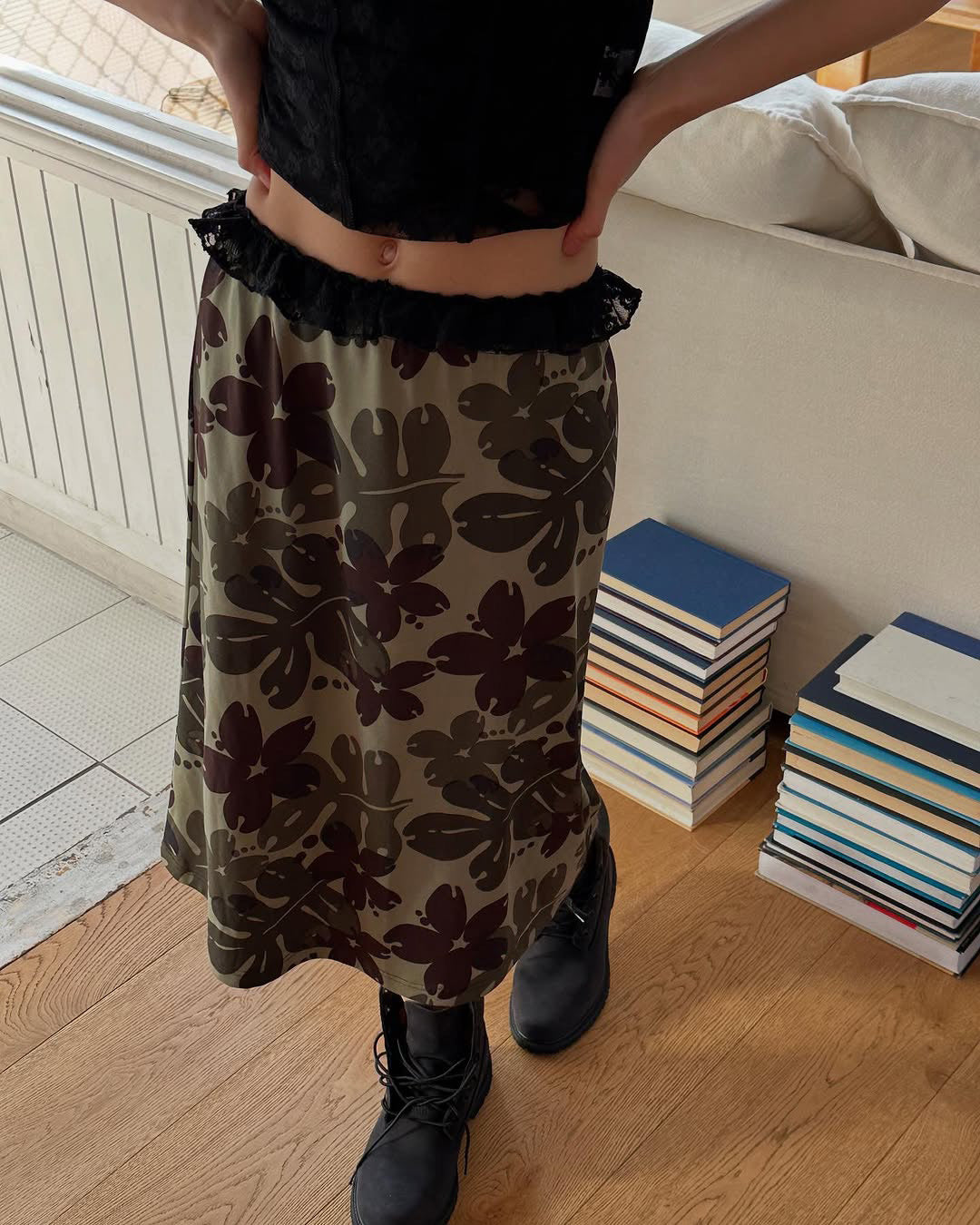 waist frill lace half leggings
