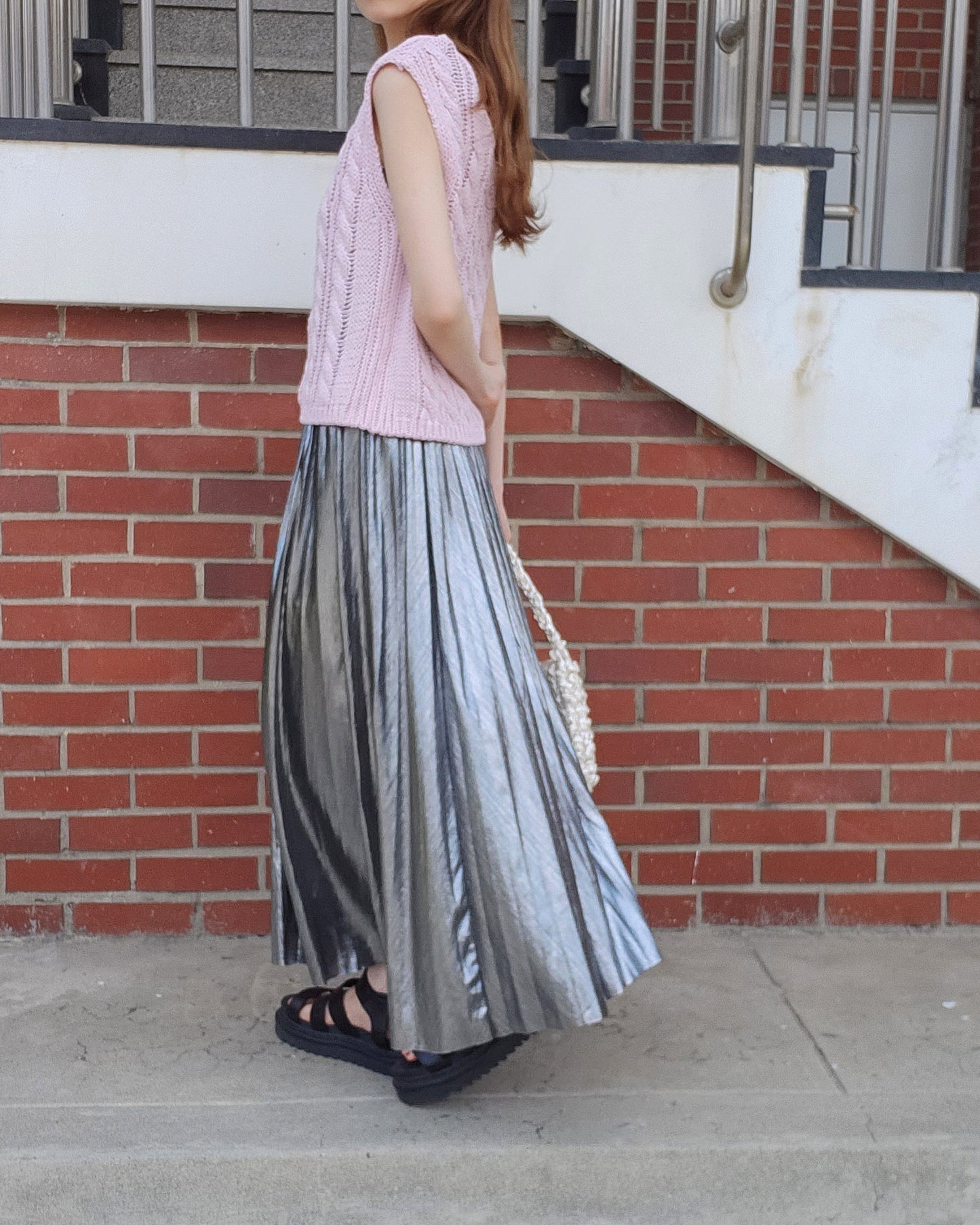 metallic pleated skirt