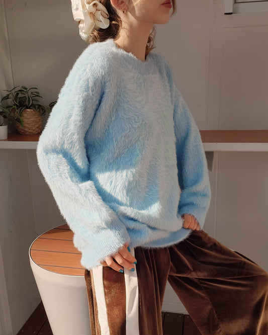 round neck shaggy knit