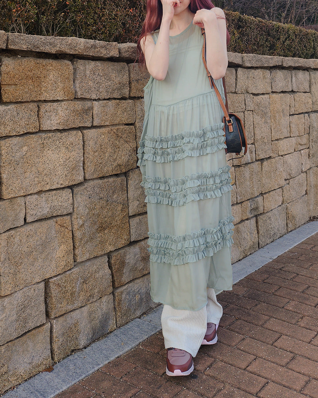 tiered frill sheer long dress