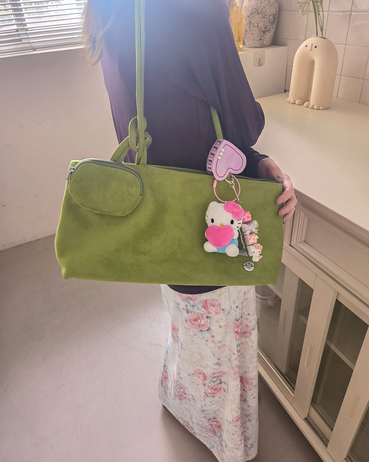 faux suede square shoulder bag