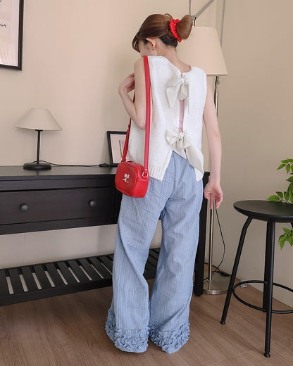 stripe hem frill pants