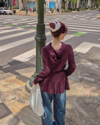 stripe hem frill food T