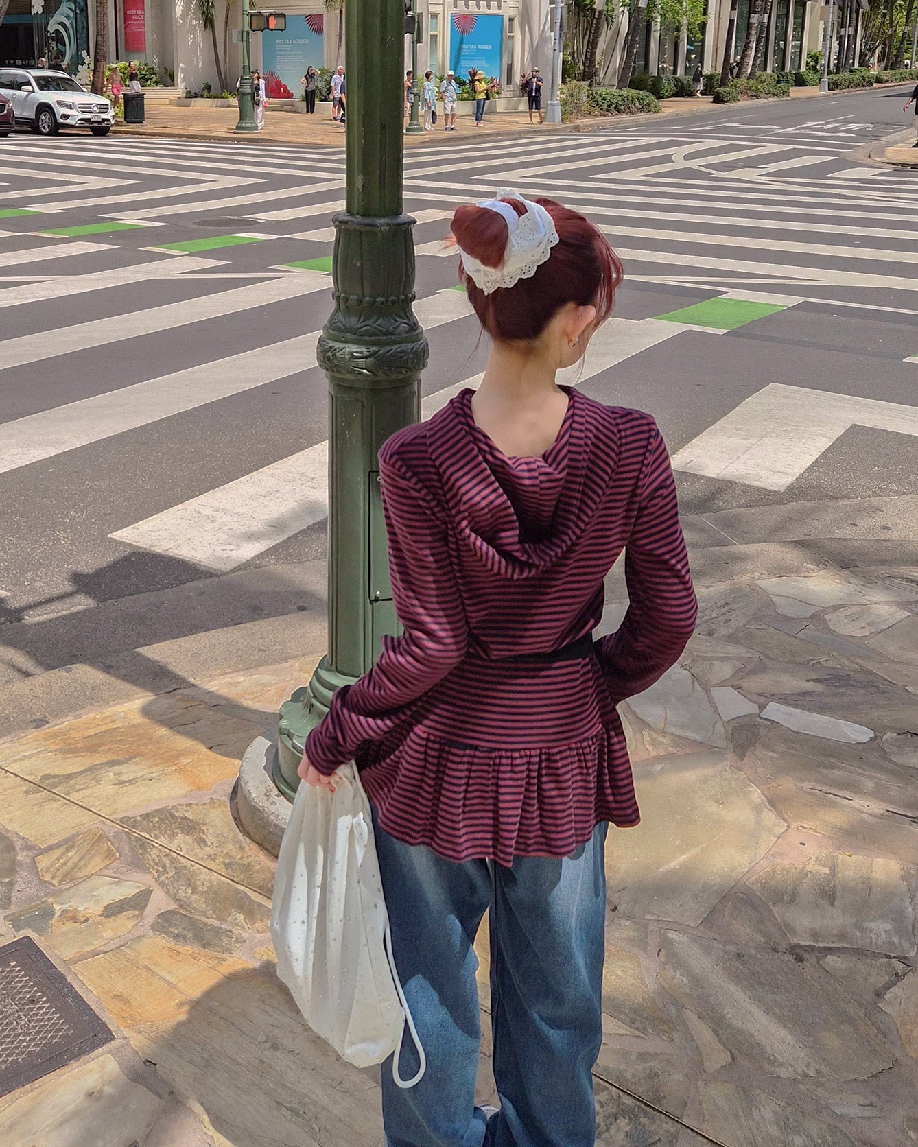 stripe hem frill food T