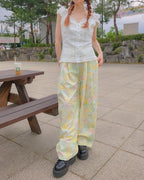 flower cotton tuck wide pants
