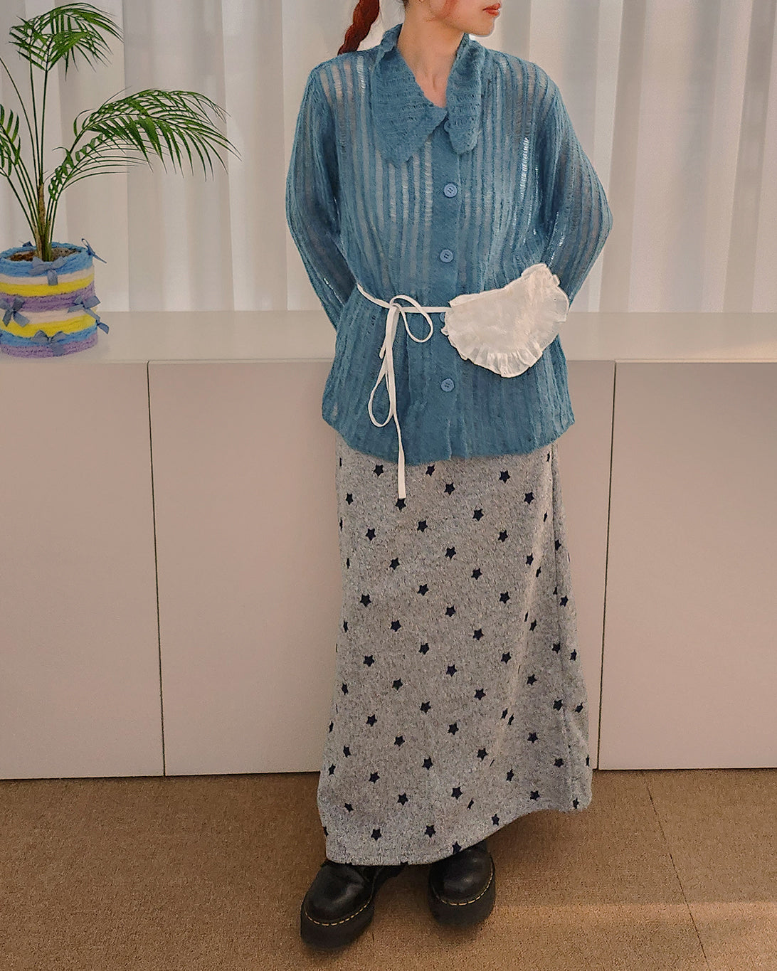 star pattern knit long skirt