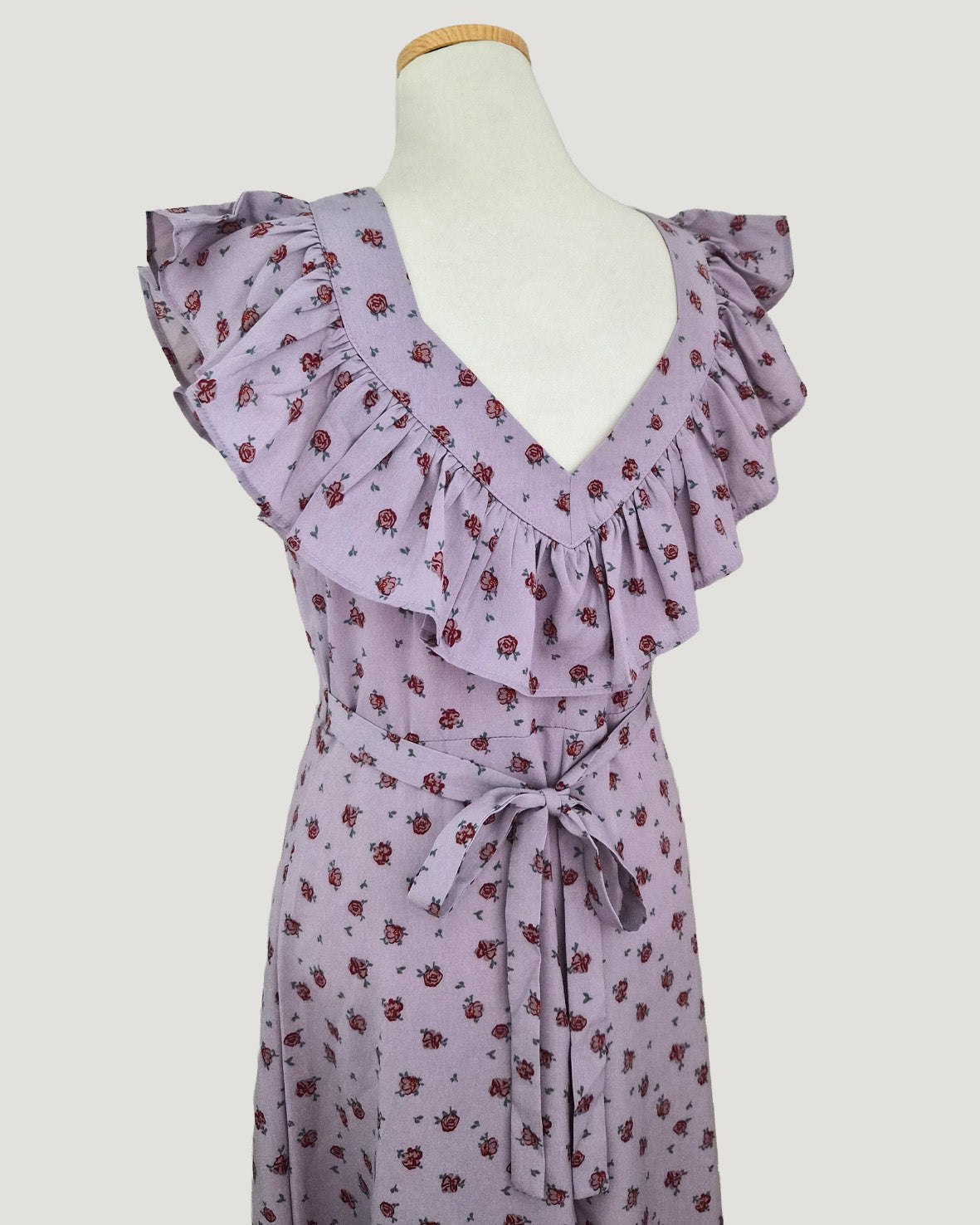 rose pattern frill long dress