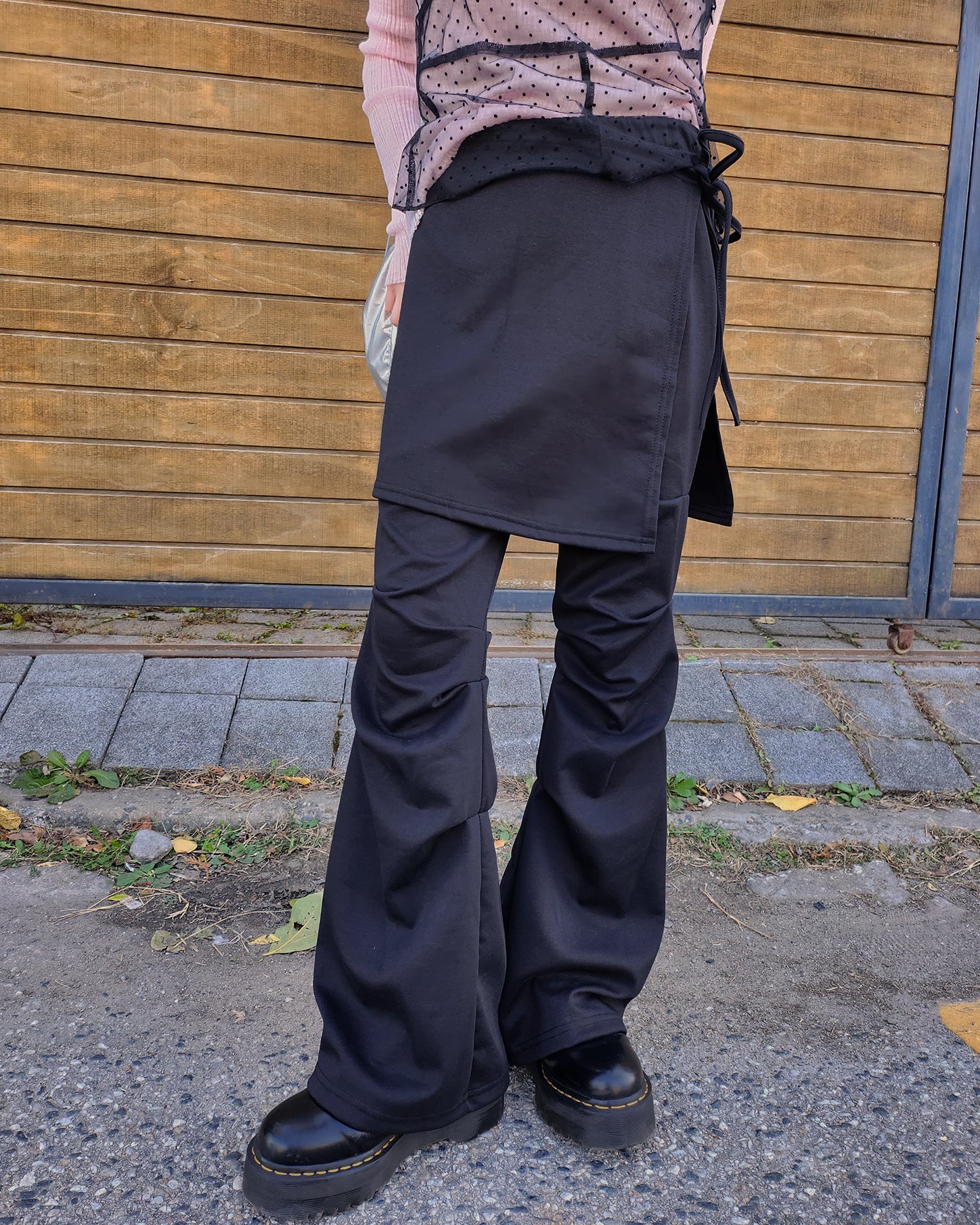 shirring skirt layered flare leggings – juday