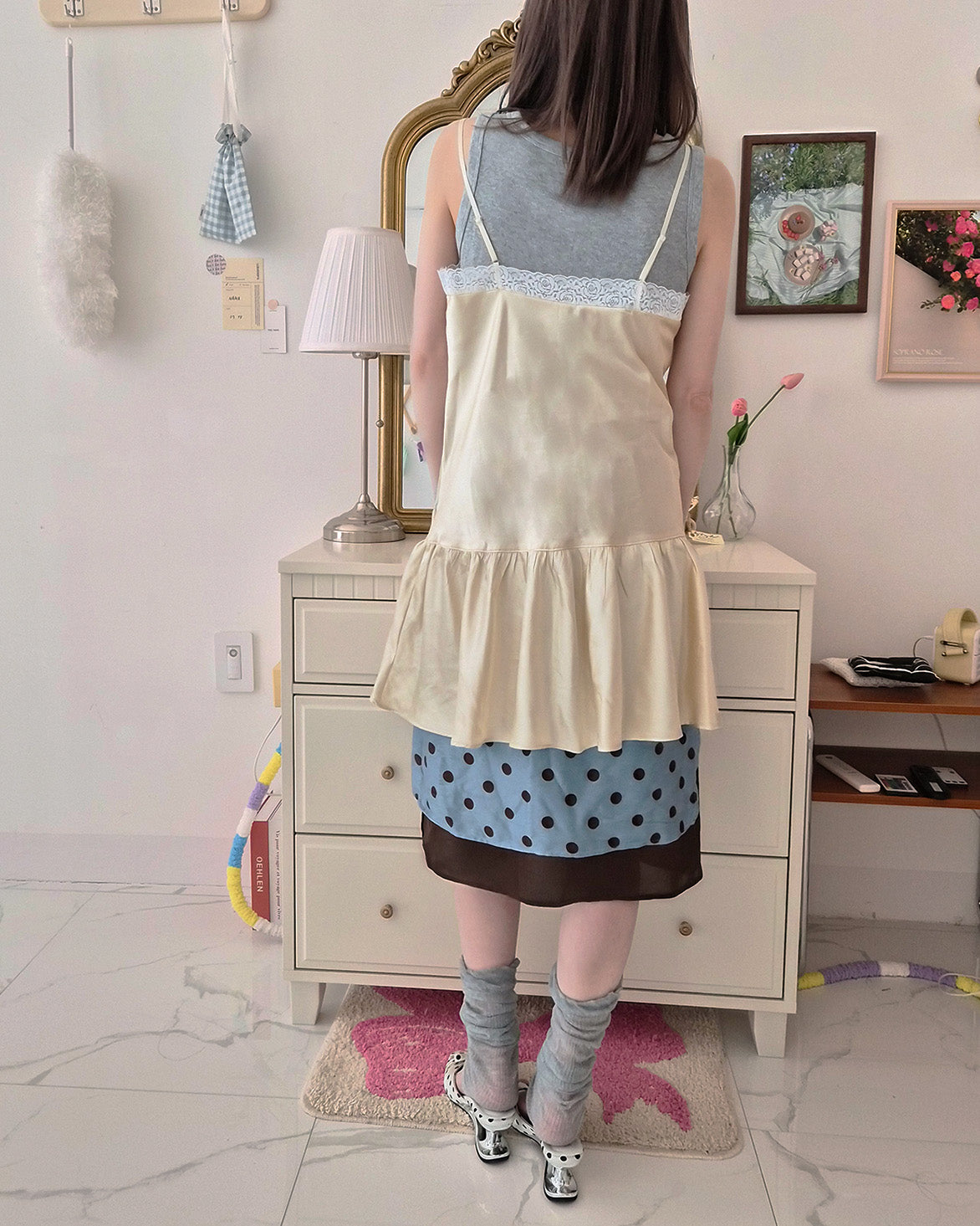 polka dot layered skirt