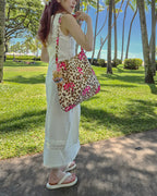 leopard ribbon pattern tote bag