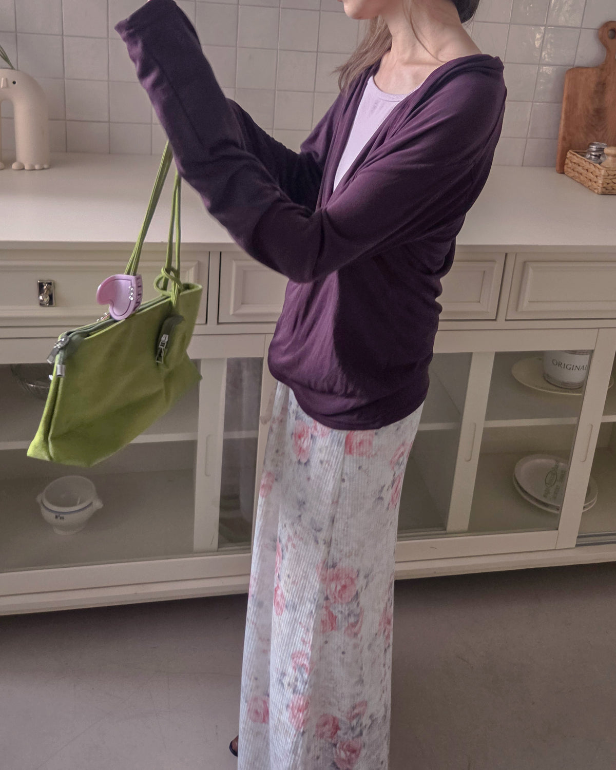 wrap drape neck long sleeve top