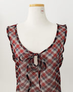 sheer check sleeve less top