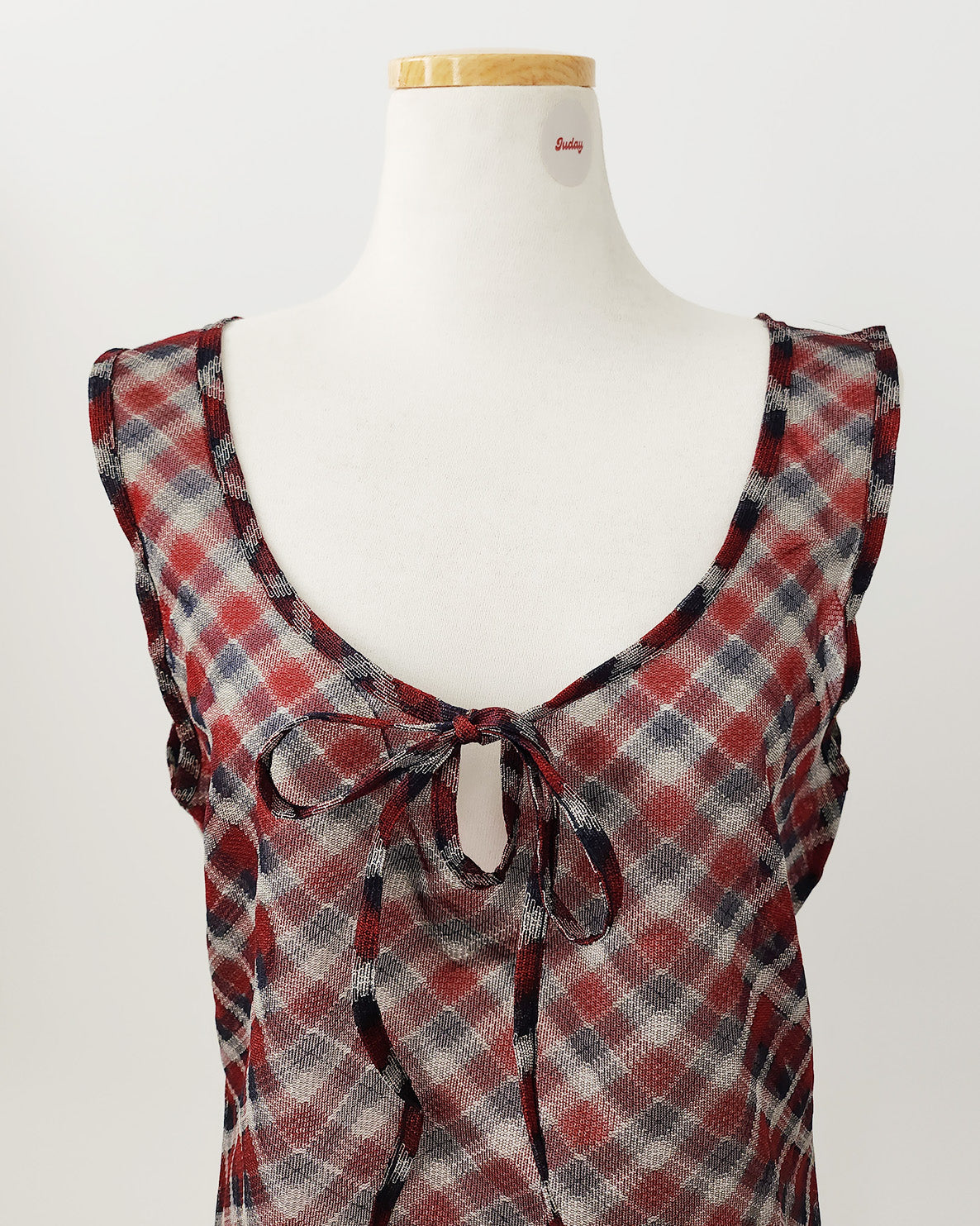sheer check sleeve less top