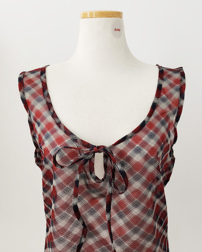 sheer check sleeve less top