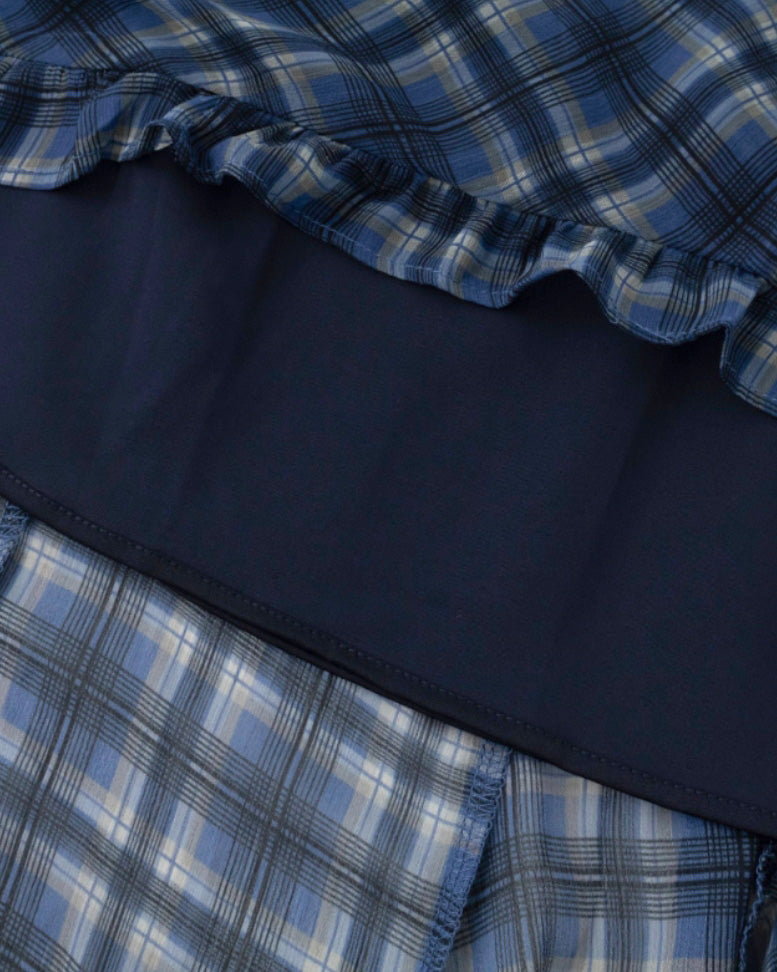 asymmetry check frill skirt
