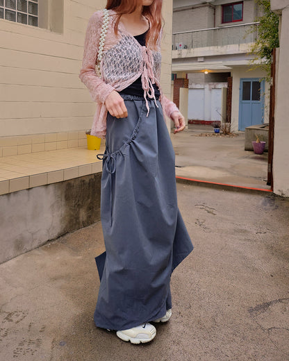 unbalanced shirring ribbon skirt