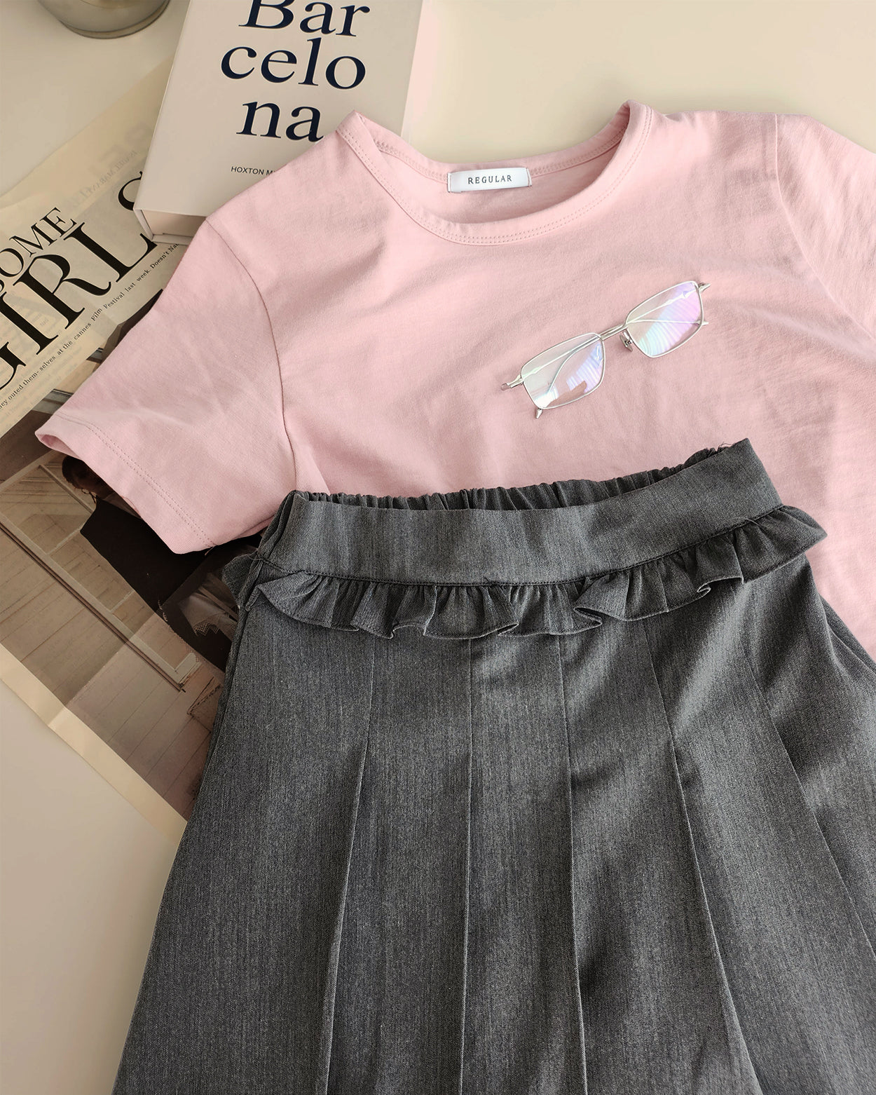 waist frill pleats middle skirt