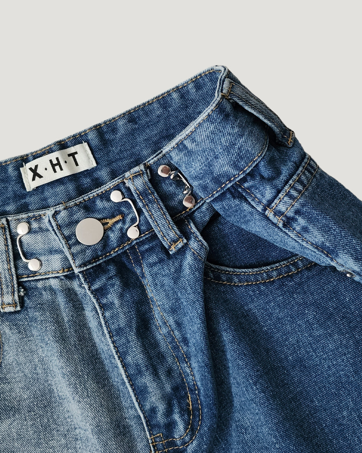 side ripped switching denim