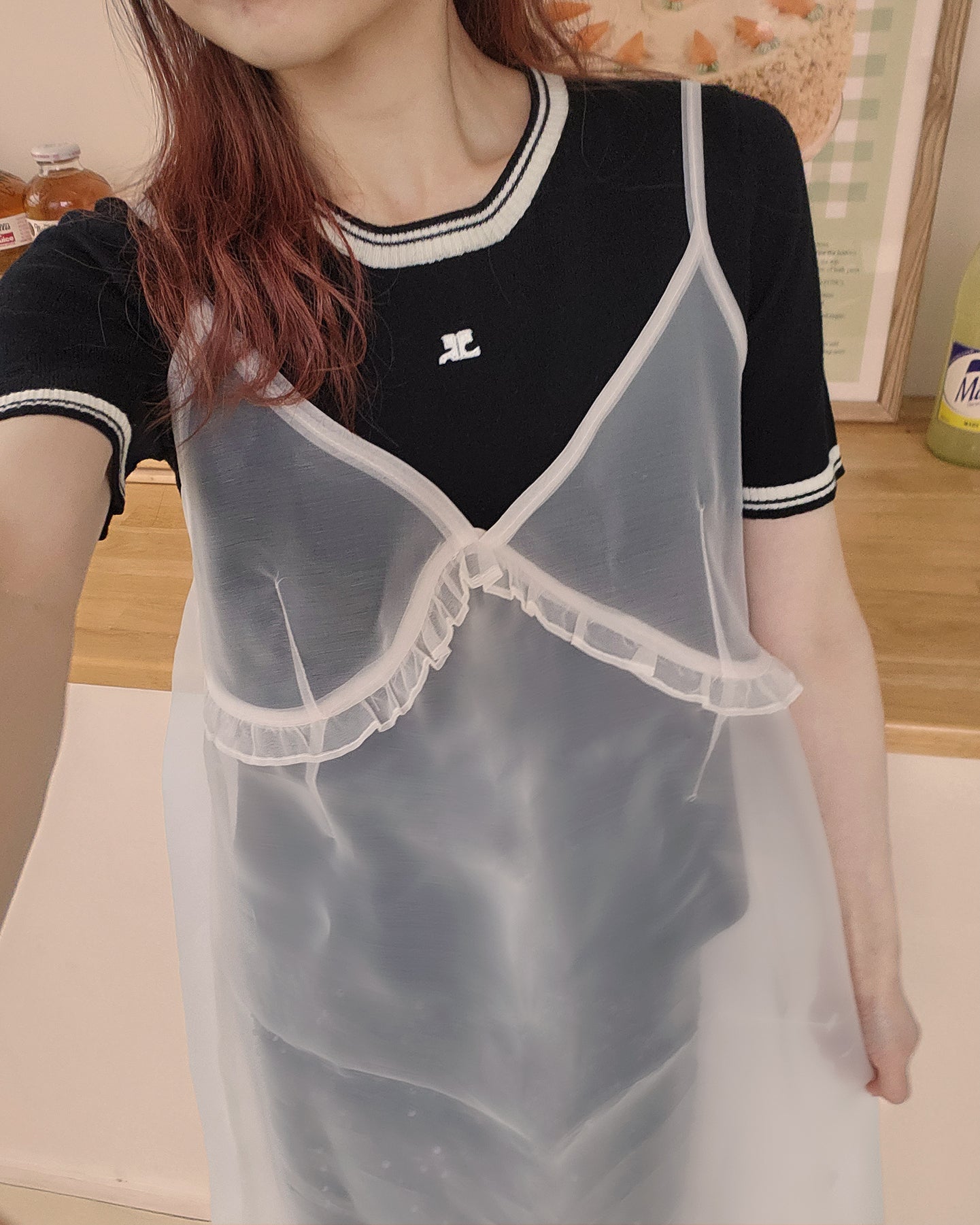 sheer frill camisole dress