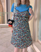 retro flower piping mini dress