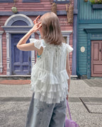 V neck tiered chiffon sleeveless  blouse