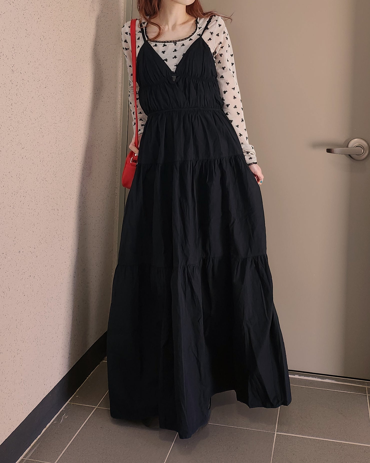 shirring bustier cotton long dress