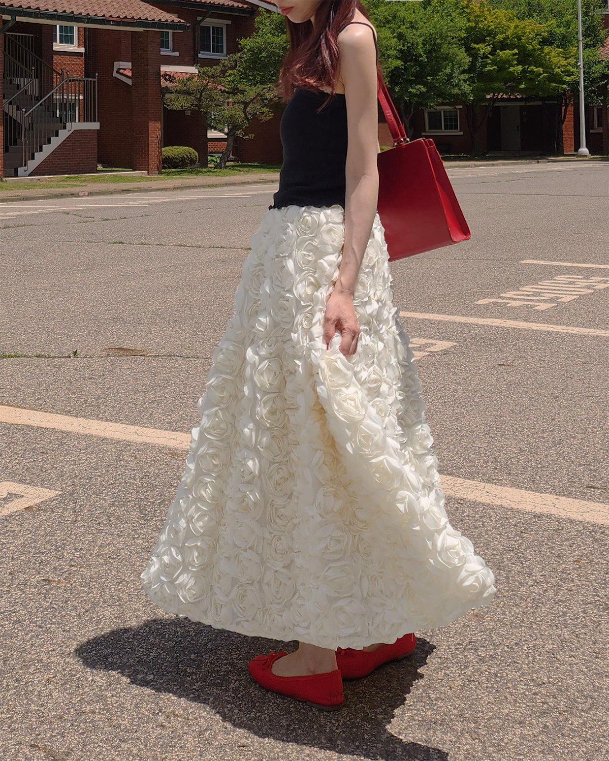 rose volume flare skirt
