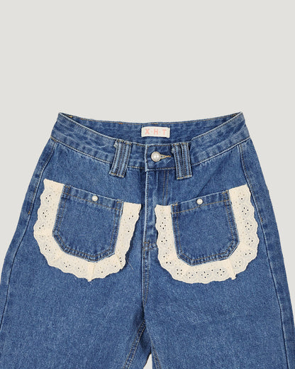 lace pocket flared denim