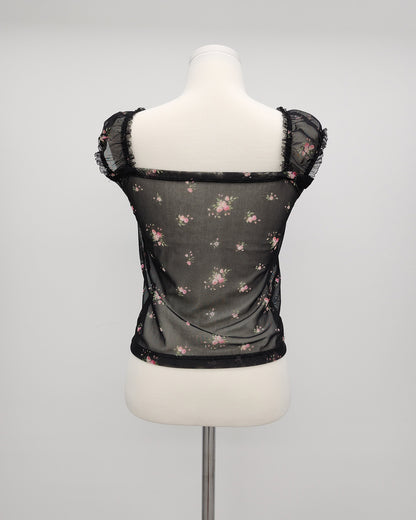 flower sheer puff blouse