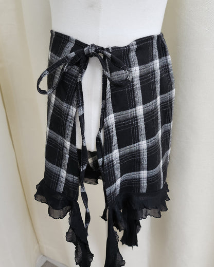 unbalanced check layered wrap skirt