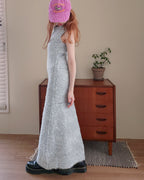 glossy shaggy knit mermaid long dress