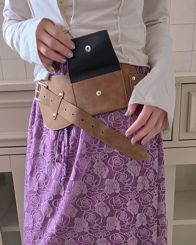 faux suede pocket wide belt