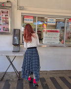 asymmetry check frill skirt
