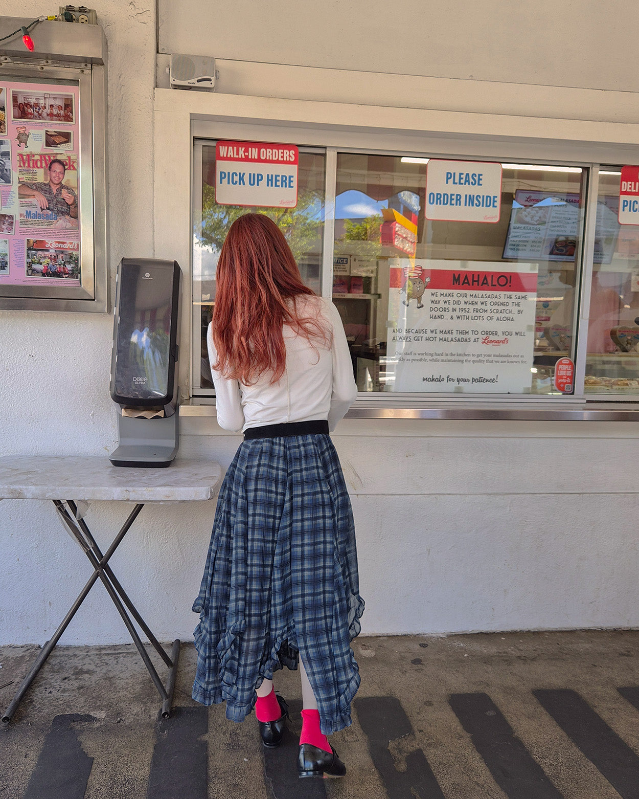 asymmetry check frill skirt