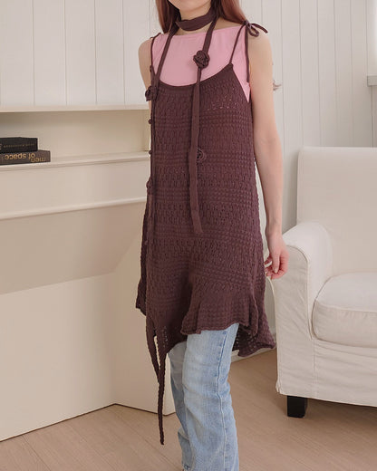rose scarf knit mini dress