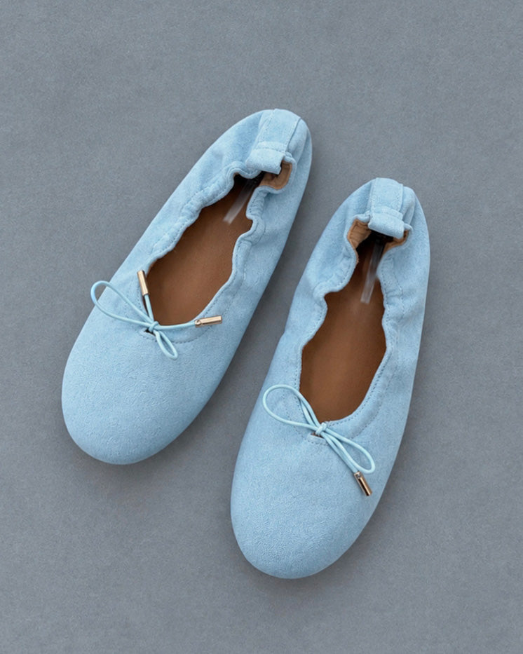 ribbon faux suede flat shoes