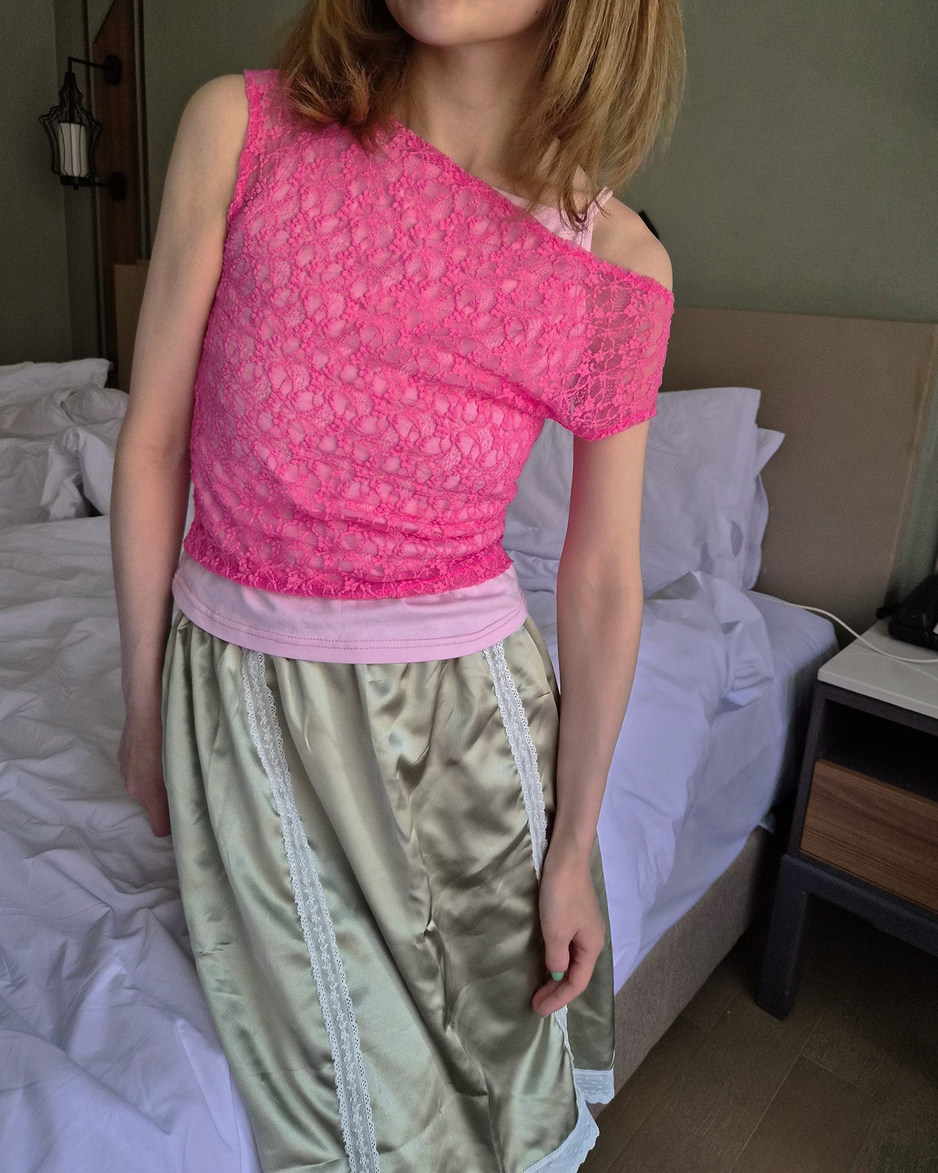 lace sheer french sleeve top