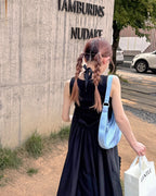 halter neck back open long dress