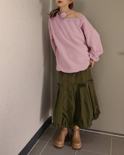 MA-1 like row pleated nylon skirt