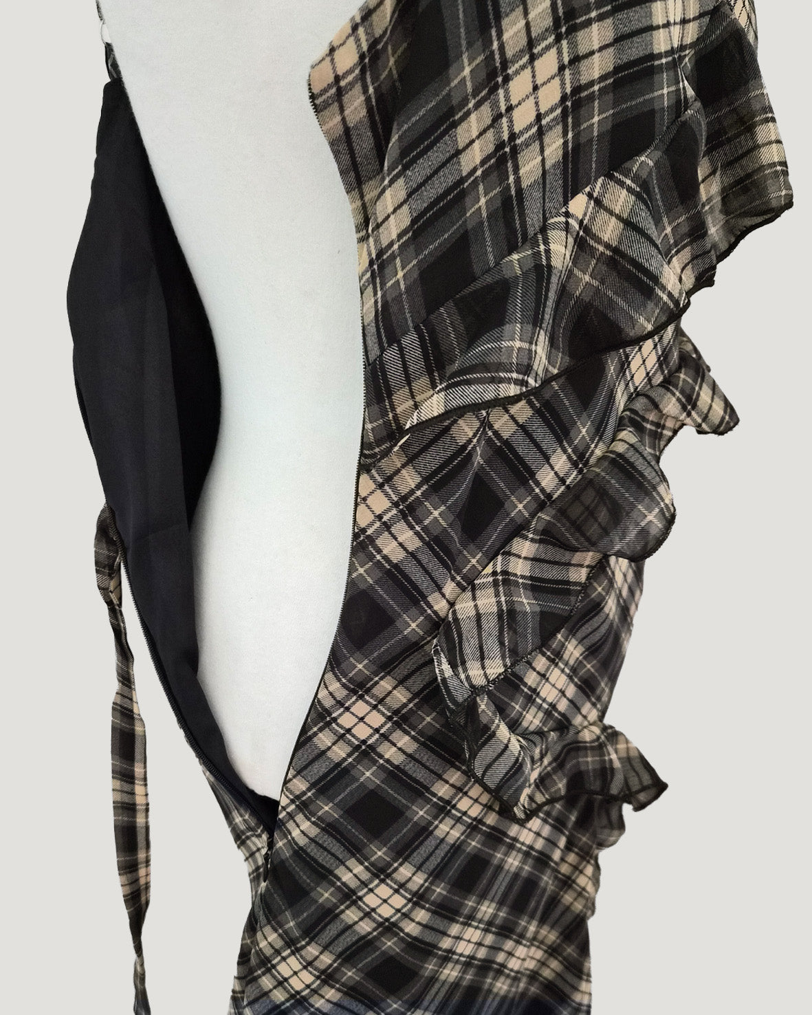 check frill long dress