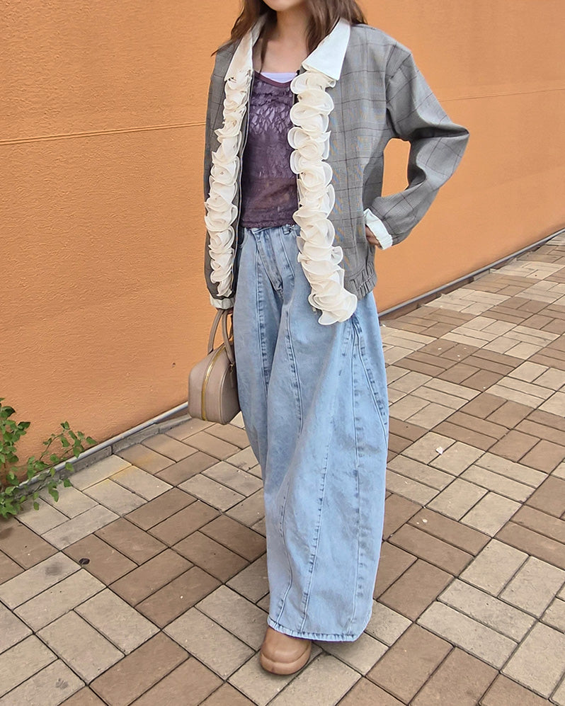 glen check frill jacket