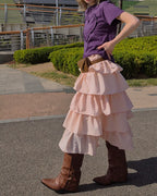 gingham check tiered skirt