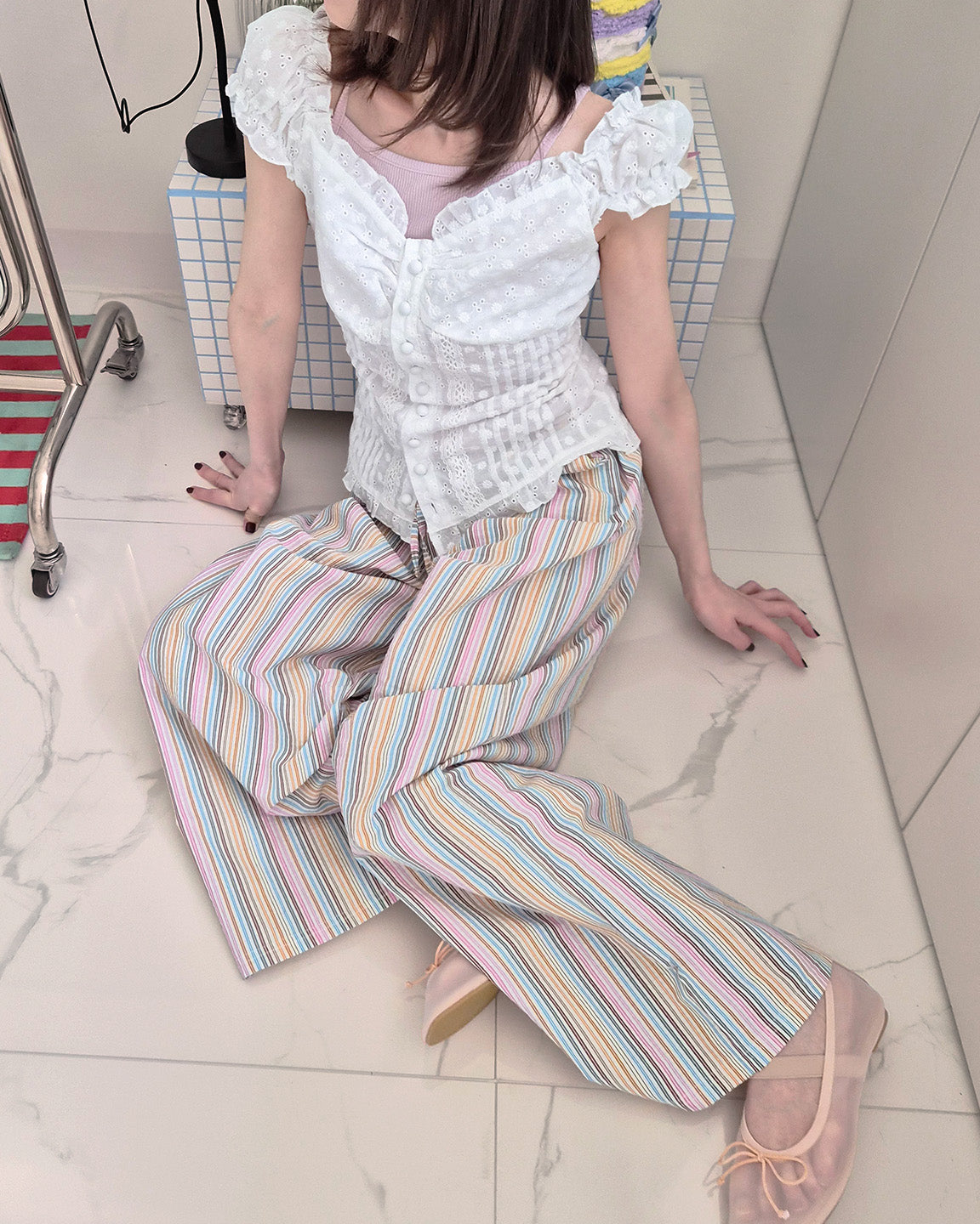 multi stripe wide pants